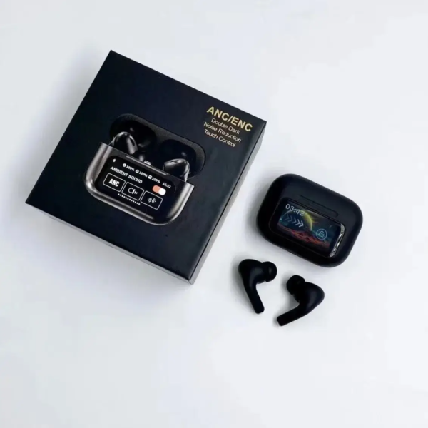 Touchscreen LCD Airpods A90 Pro with ANC/ENC (Black) - Image 2